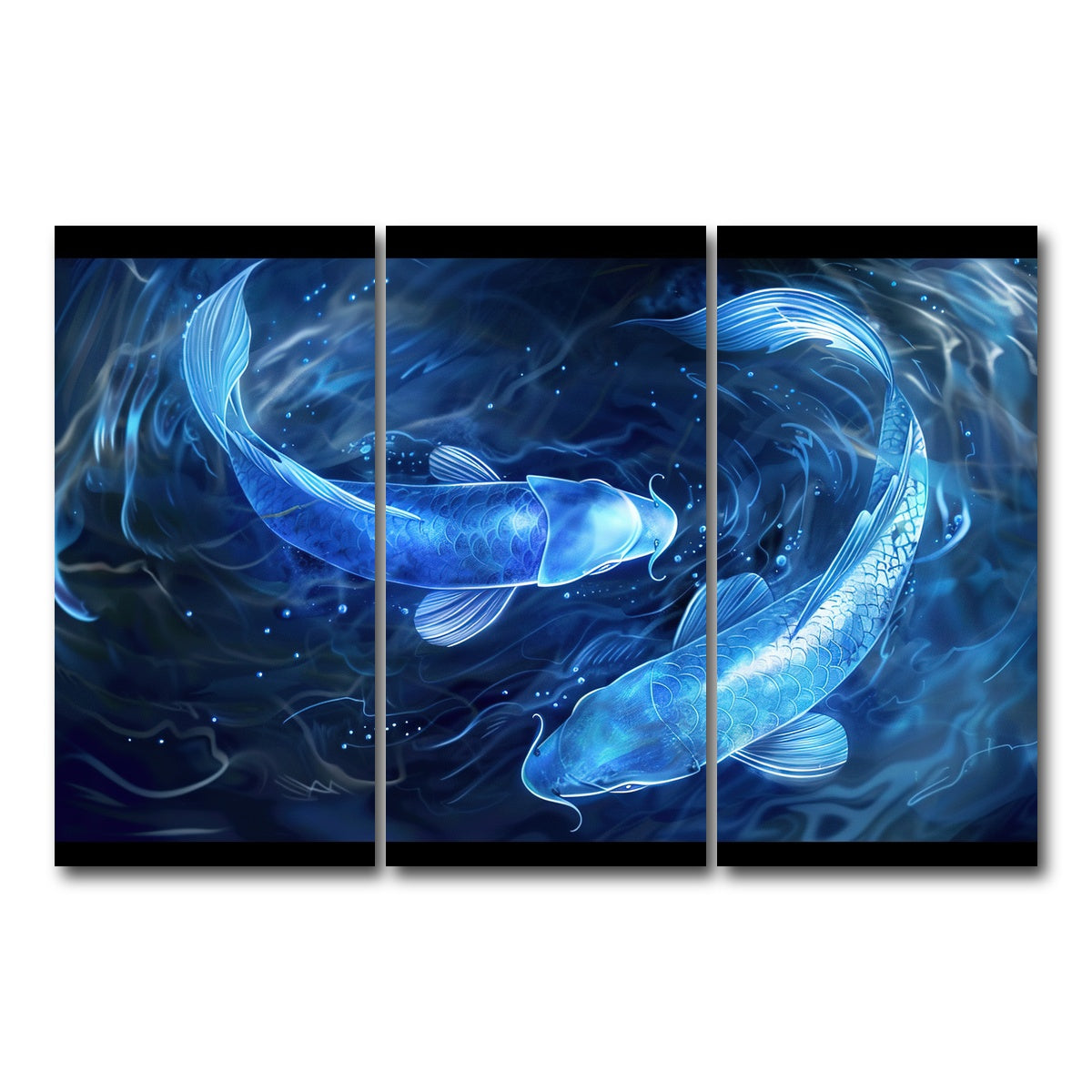 AUTO-MOCKUP WHITE | Glowing Koi Fish | 3 Piece | Gallery Wrap Canvas | group=12x24