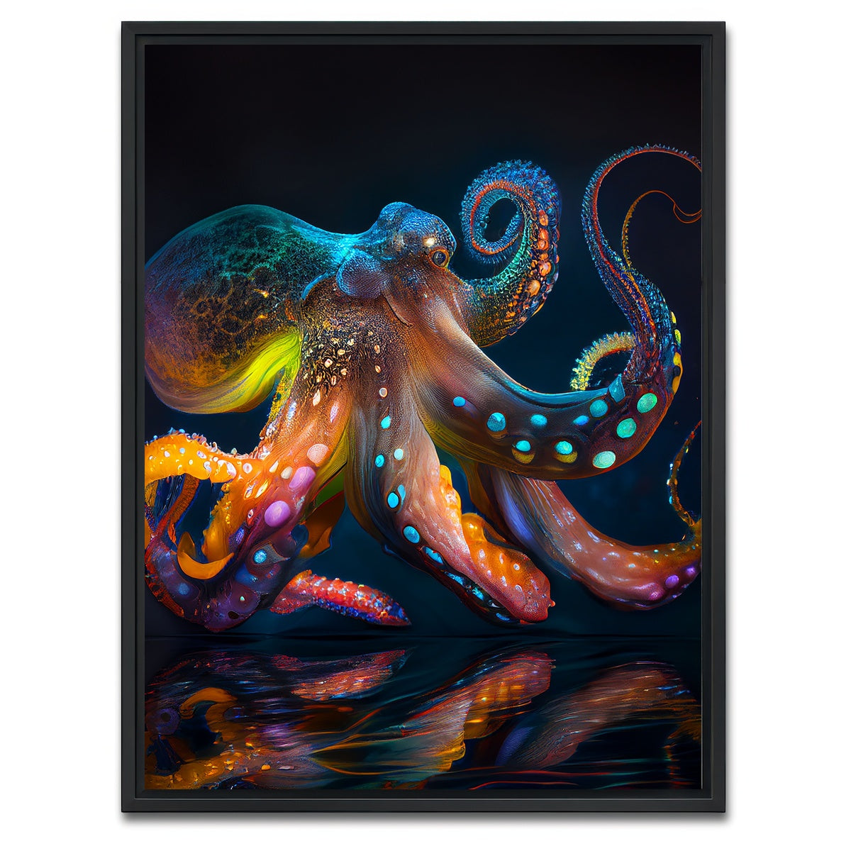 AUTO-MOCKUP WHITE | Glowing Octopus | 1 Piece | Black Framed Canvas | group=3x4