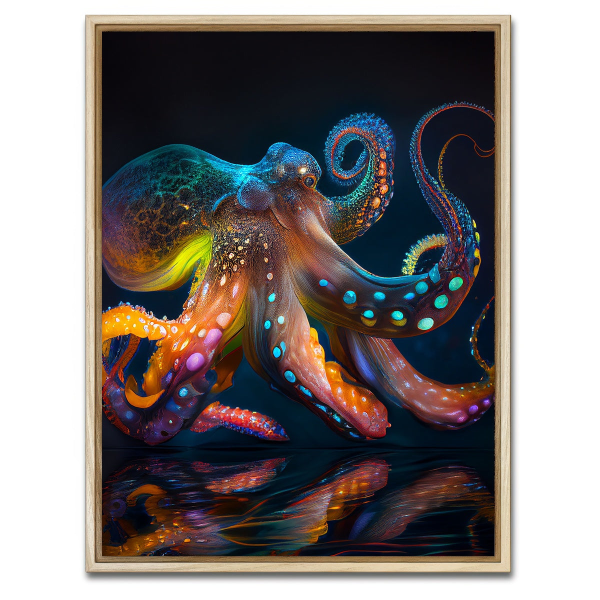 AUTO-MOCKUP WHITE | Glowing Octopus | 1 Piece | Natural Framed Canvas | group=3x4