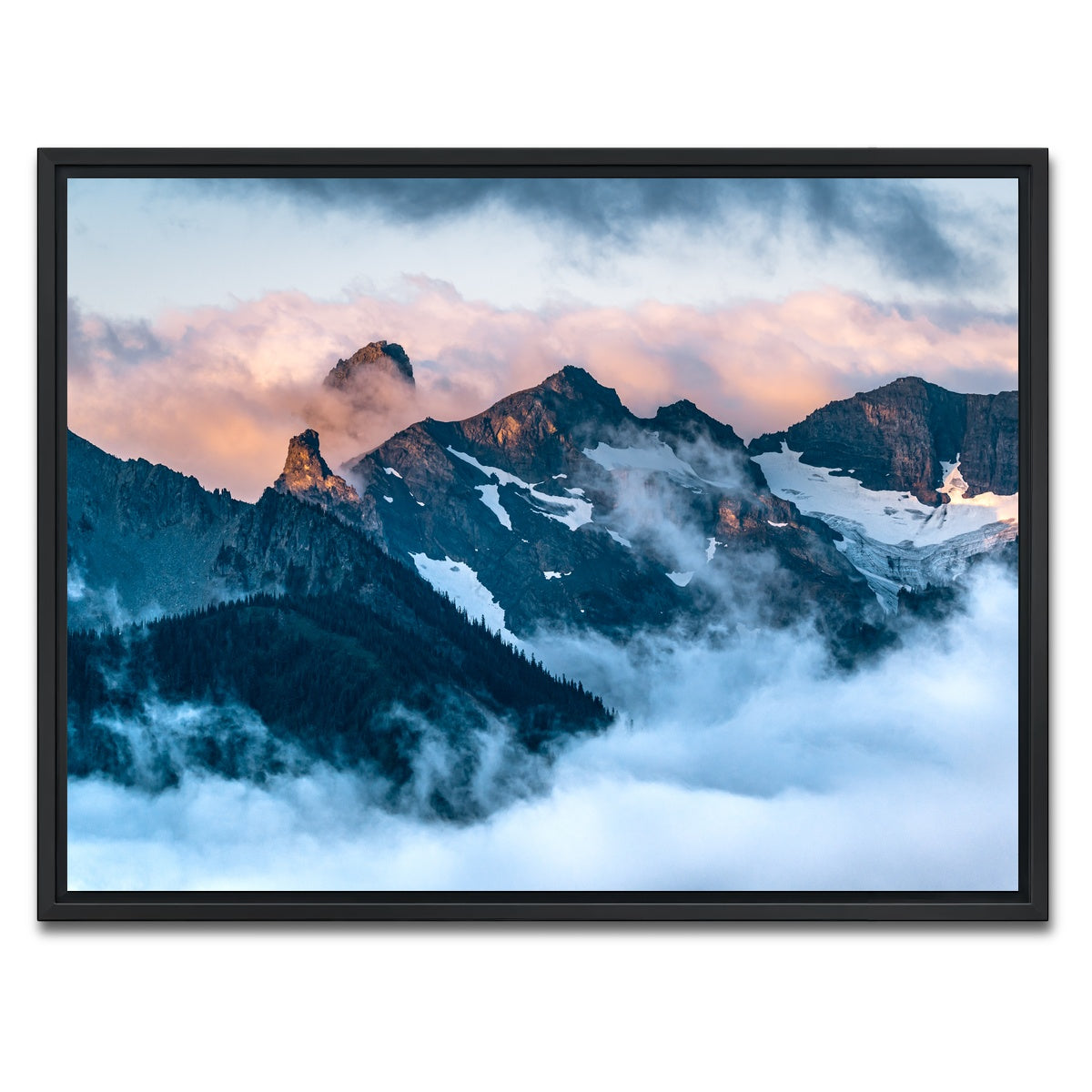 AUTO-MOCKUP WHITE | Glowing Peaks | 1 Piece | Black Framed Canvas | group=4x3