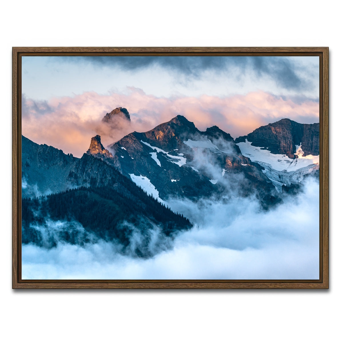 AUTO-MOCKUP WHITE | Glowing Peaks | 1 Piece | Walnut Framed Canvas | group=4x3