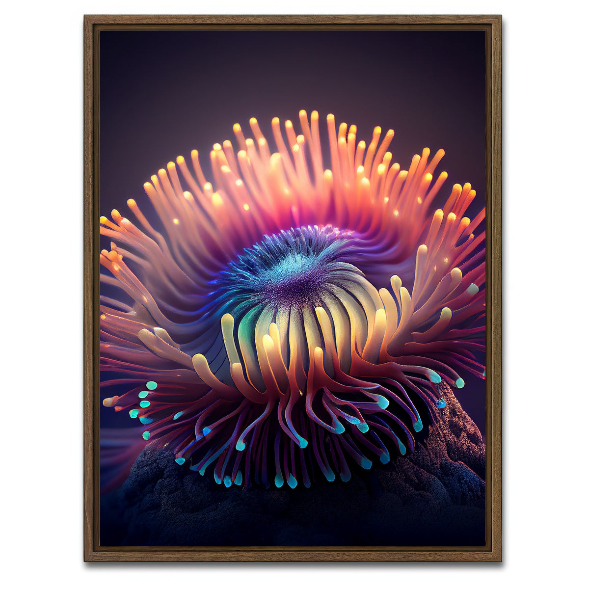 AUTO-MOCKUP WHITE | Glowing Sea Anemone | 1 Piece | Walnut Framed Canvas | group=3x4