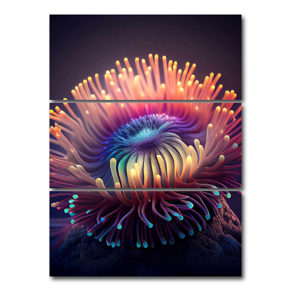 AUTO-MOCKUP WHITE | Glowing Sea Anemone | 3 Piece | Gallery Wrap Canvas | group=8x18_stacked