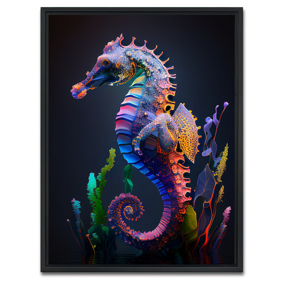 AUTO-MOCKUP WHITE | Glowing Seahorse | 1 Piece | Black Framed Canvas | group=3x4