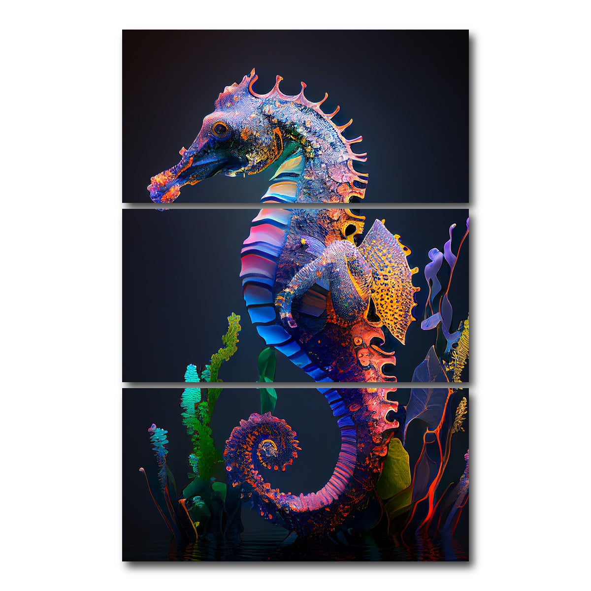 AUTO-MOCKUP WHITE | Glowing Seahorse | 3 Piece | Gallery Wrap Canvas | group=12x24_stacked