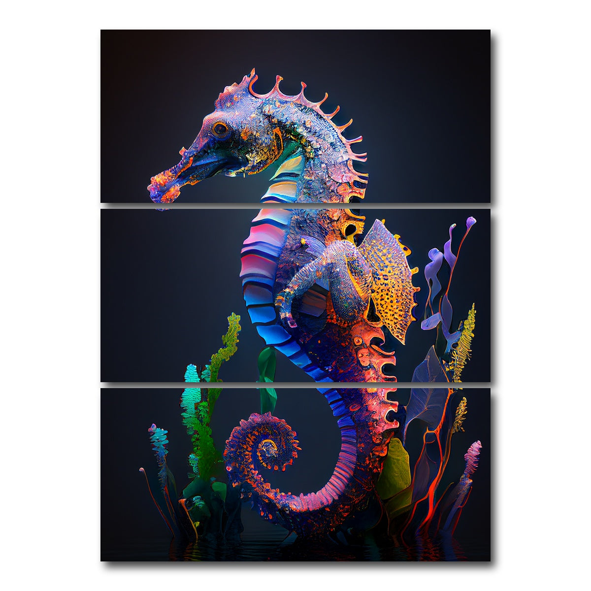 AUTO-MOCKUP WHITE | Glowing Seahorse | 3 Piece | Gallery Wrap Canvas | group=8x18_stacked