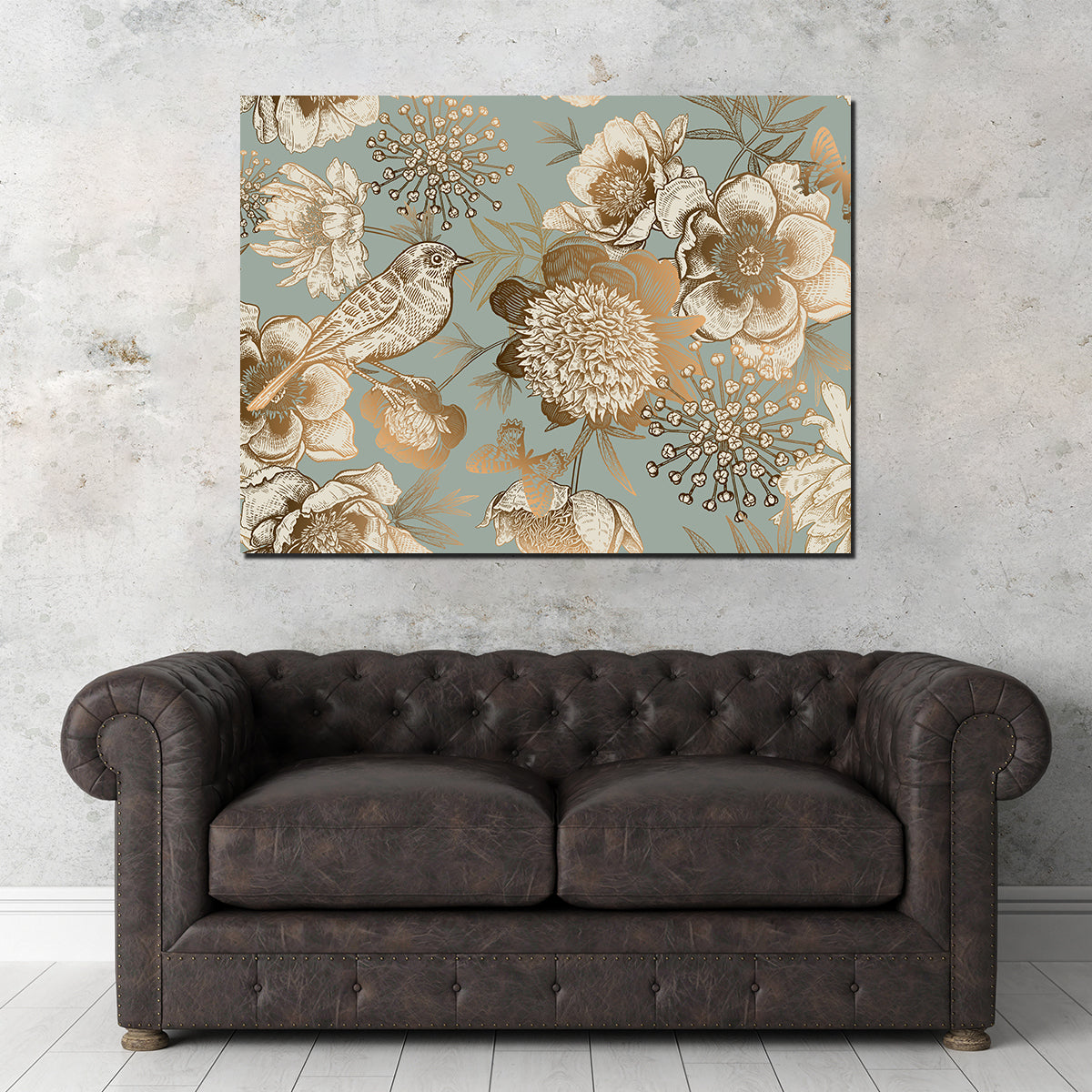 Golden Flowers Pattern Wall Art