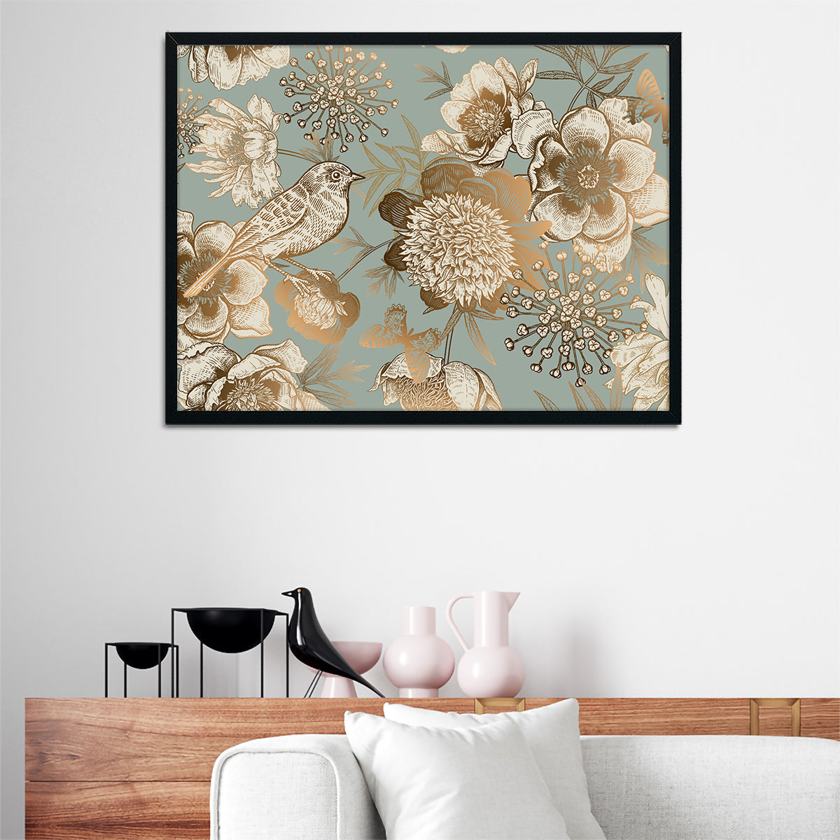 Golden Flowers Pattern Wall Art