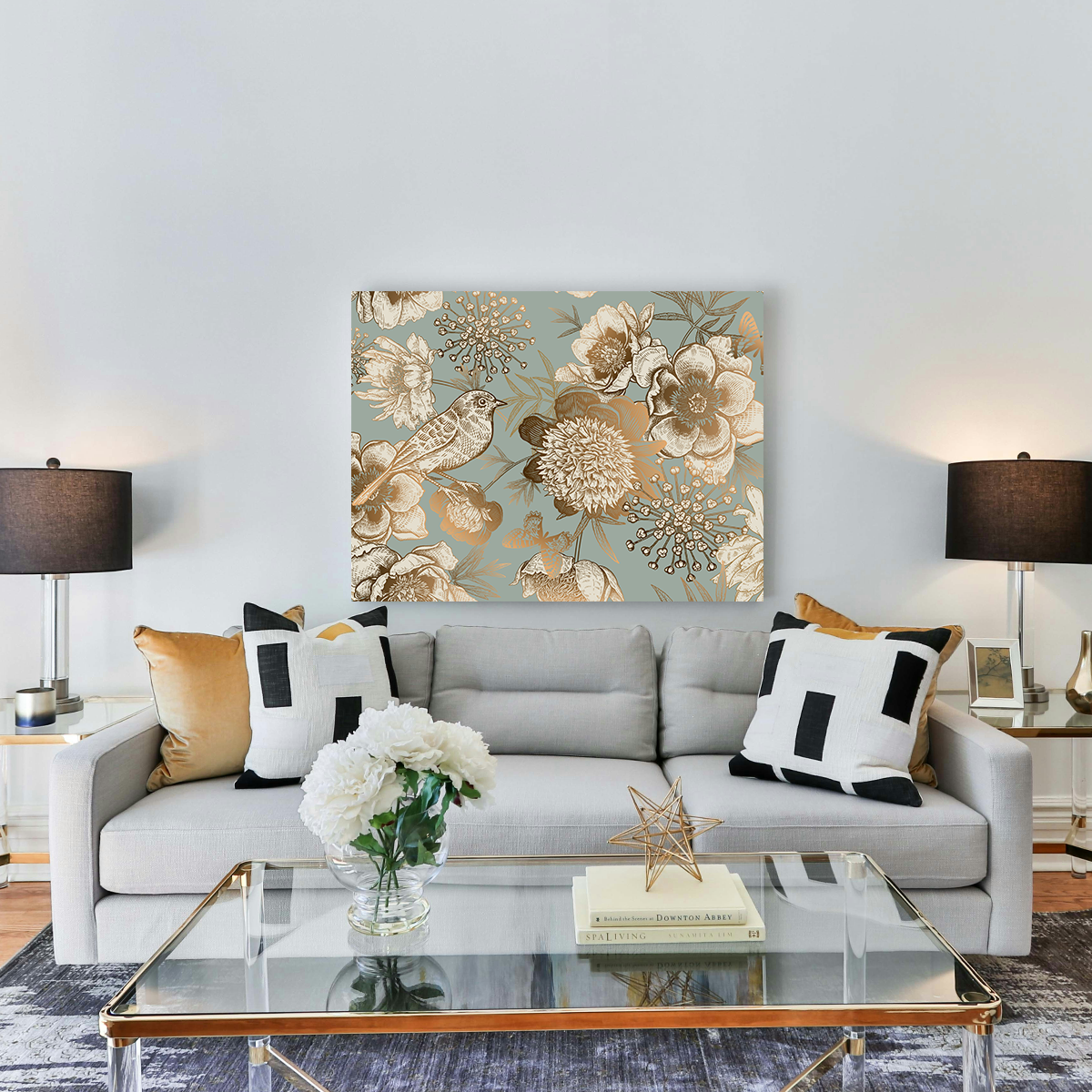 Golden Flowers Pattern Wall Art