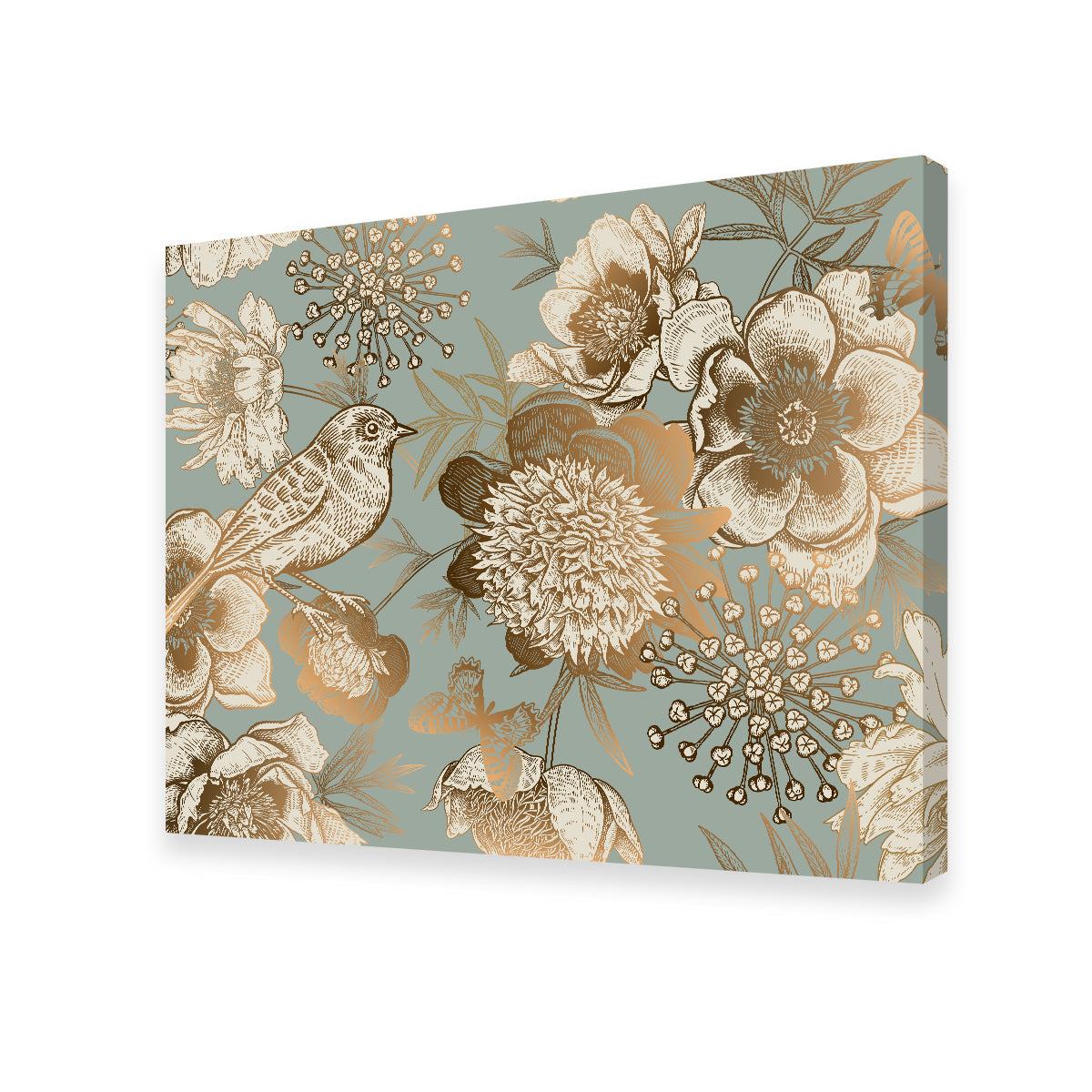Golden Flowers Pattern Wall Art