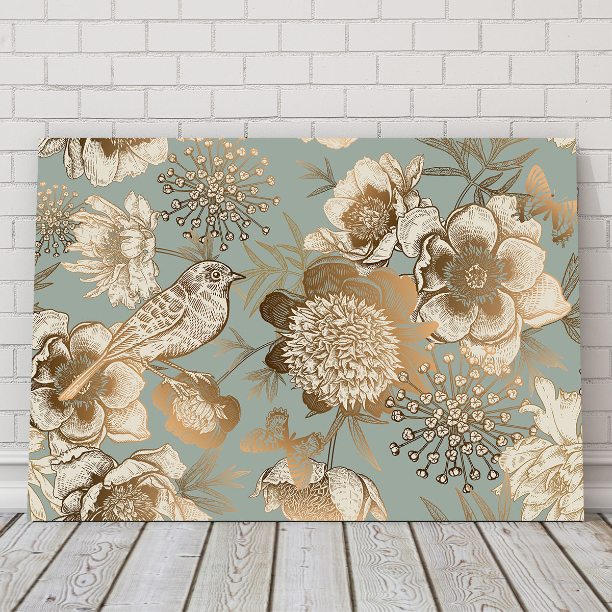 Golden Flowers Pattern Wall Art