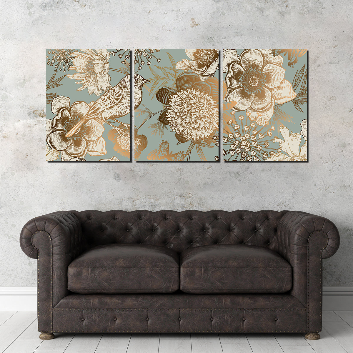 Golden Flowers Pattern Wall Art