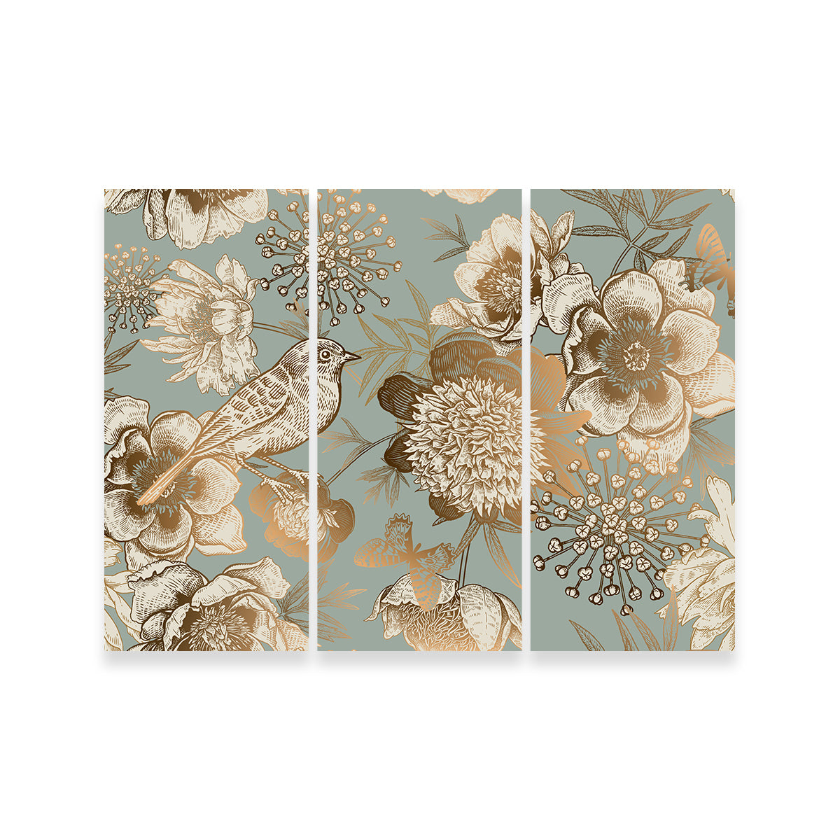 Golden Flowers Pattern Wall Art
