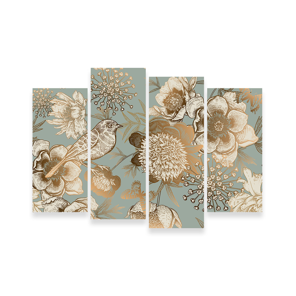 Golden Flowers Pattern Wall Art