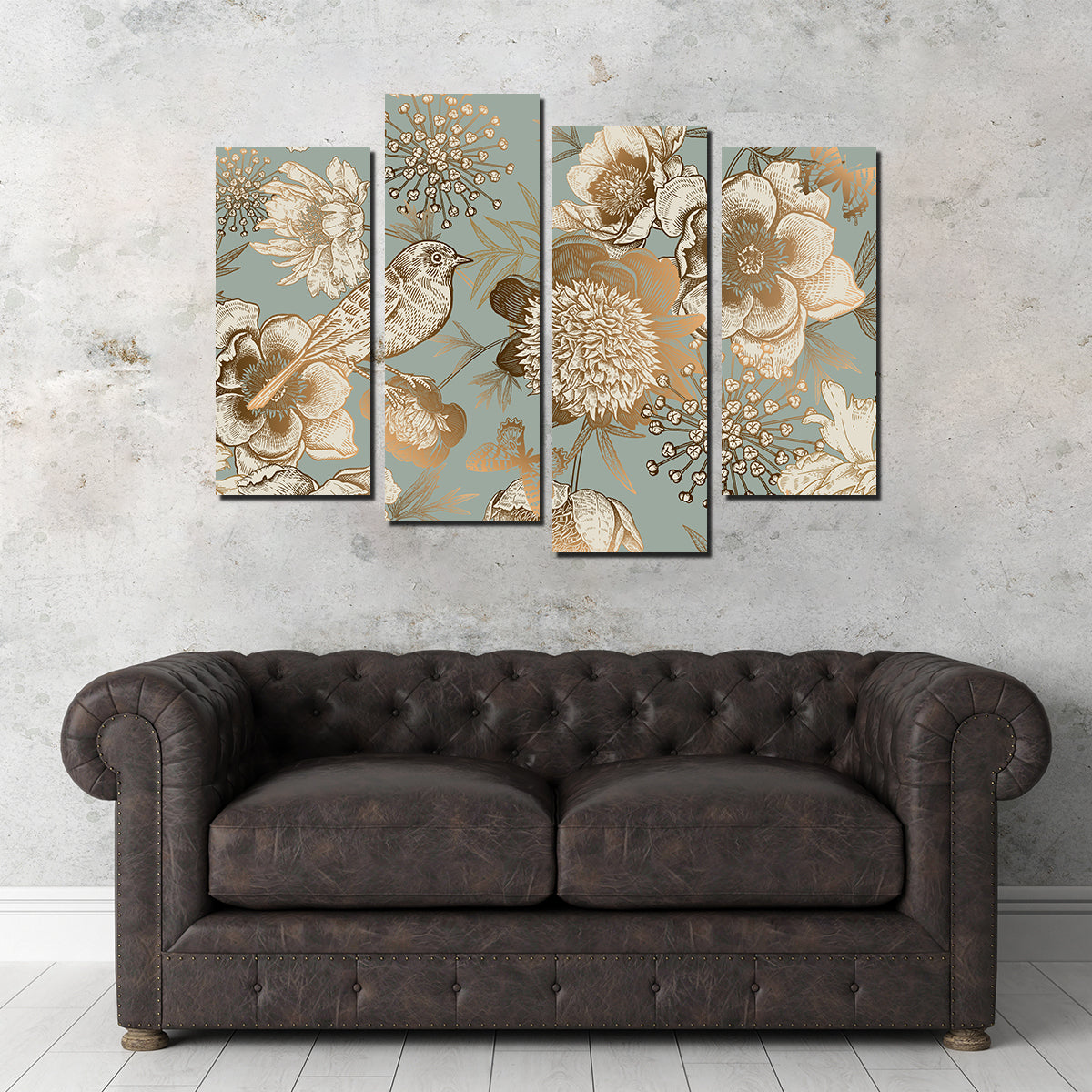 Golden Flowers Pattern Wall Art