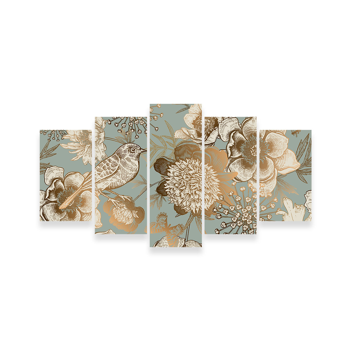 Golden Flowers Pattern Wall Art