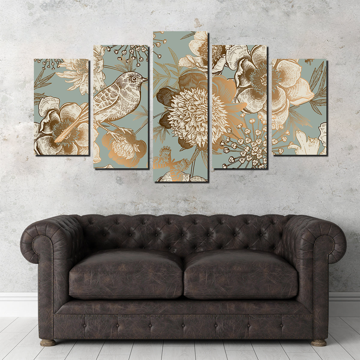 Golden Flowers Pattern Wall Art