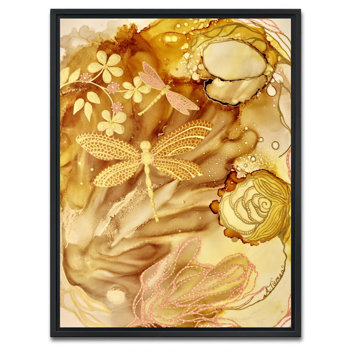 AUTO-MOCKUP WHITE | Golden Dragonflies | 1 Piece | Black Framed Canvas | group=3x4