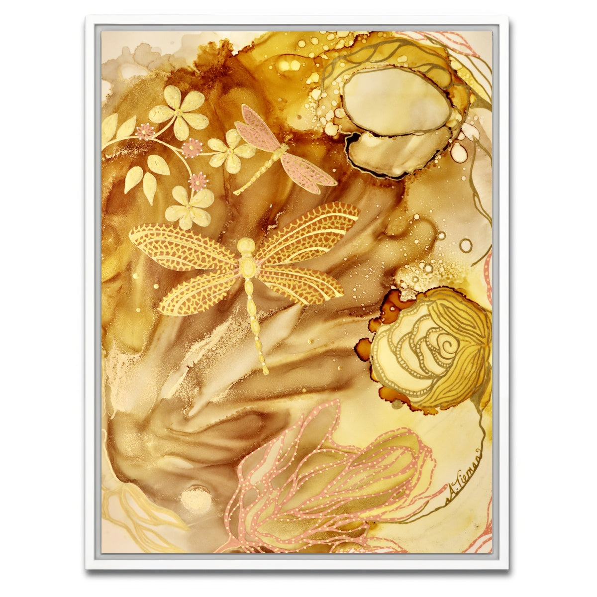 AUTO-MOCKUP WHITE | Golden Dragonflies | 1 Piece | White Framed Canvas | group=3x4