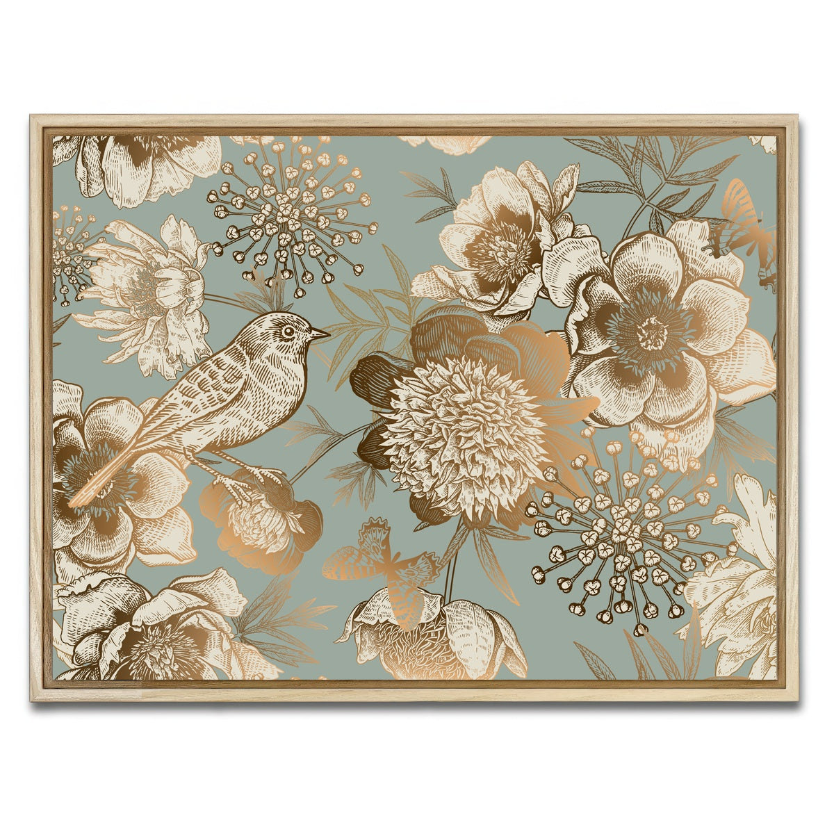 AUTO-MOCKUP WHITE | Golden Flowers Pattern | 1 Piece | Natural Framed Canvas | group=4x3