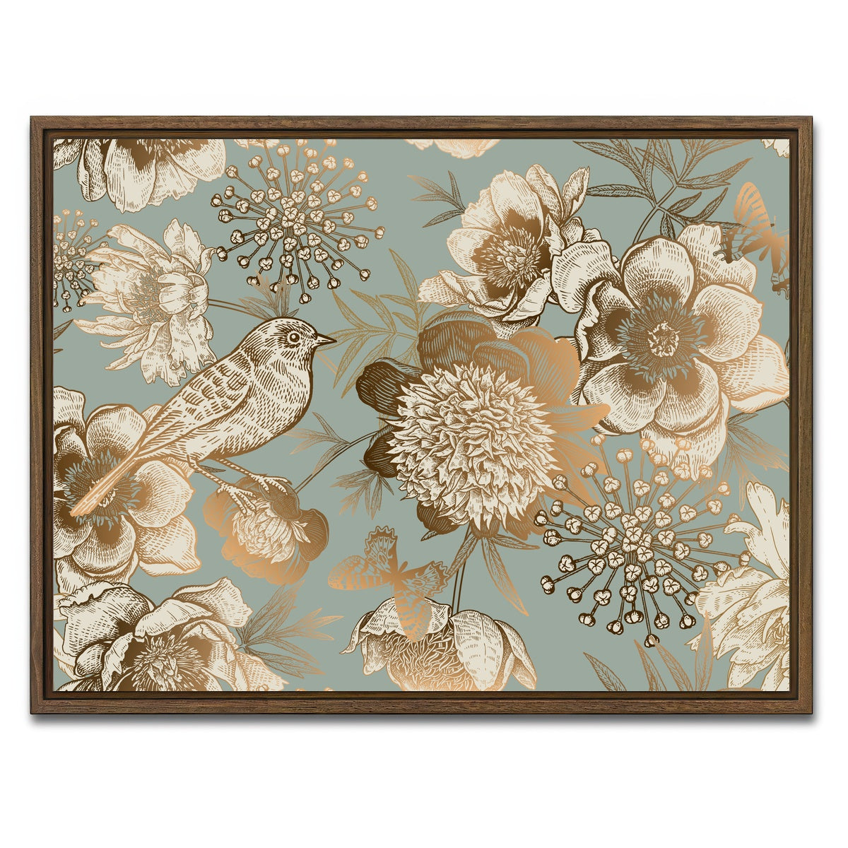 AUTO-MOCKUP WHITE | Golden Flowers Pattern | 1 Piece | Walnut Framed Canvas | group=4x3
