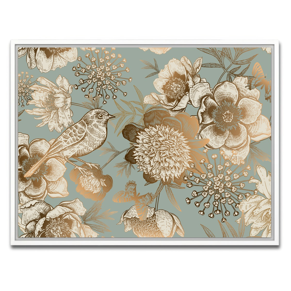 AUTO-MOCKUP WHITE | Golden Flowers Pattern | 1 Piece | White Framed Canvas | group=4x3