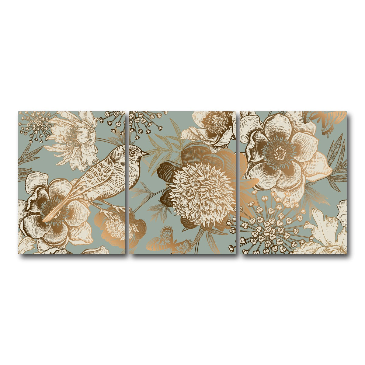 AUTO-MOCKUP WHITE | Golden Flowers Pattern | 3 Piece | Gallery Wrap Canvas | group=18x24
