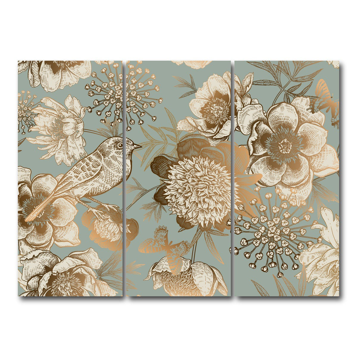 AUTO-MOCKUP WHITE | Golden Flowers Pattern | 3 Piece | Gallery Wrap Canvas | group=8x18