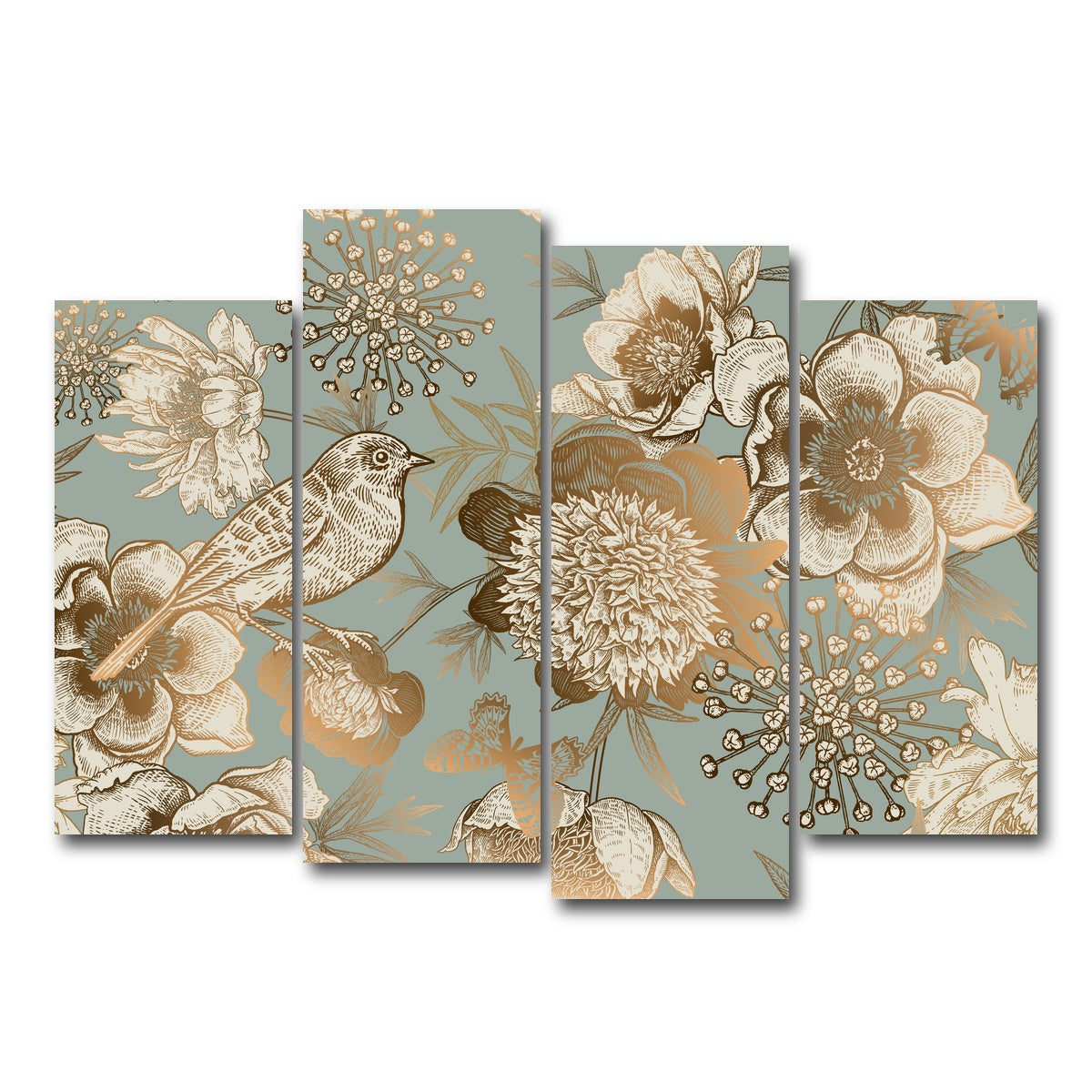 AUTO-MOCKUP WHITE | Golden Flowers Pattern | 4 Piece | Gallery Wrap Canvas | group=4_normal