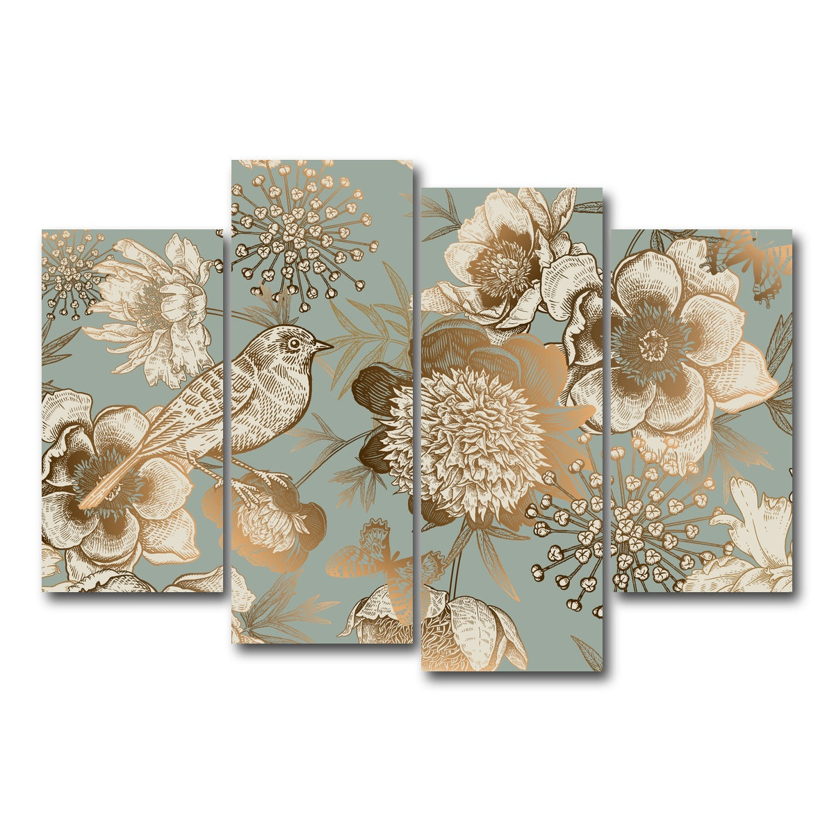 AUTO-MOCKUP WHITE | Golden Flowers Pattern | 4 Piece | Gallery Wrap Canvas | group=4_short