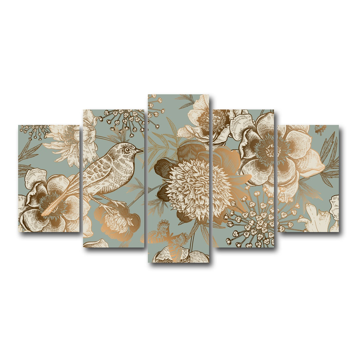AUTO-MOCKUP WHITE | Golden Flowers Pattern | 5 Piece | Gallery Wrap Canvas | group=5_normal