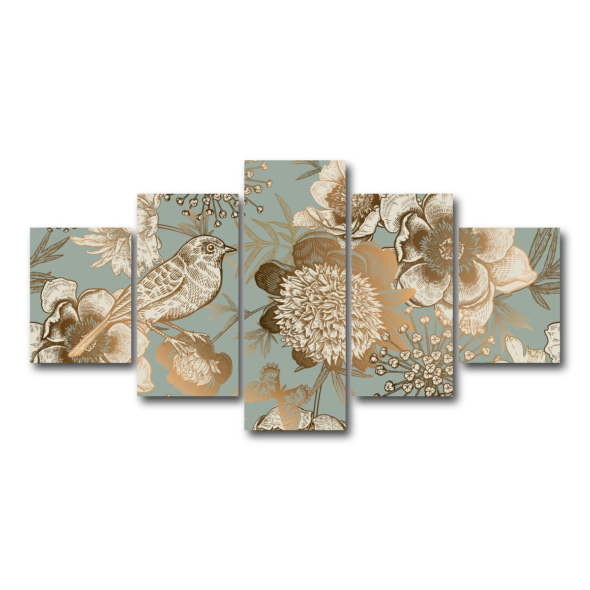 AUTO-MOCKUP WHITE | Golden Flowers Pattern | 5 Piece | Gallery Wrap Canvas | group=5_short