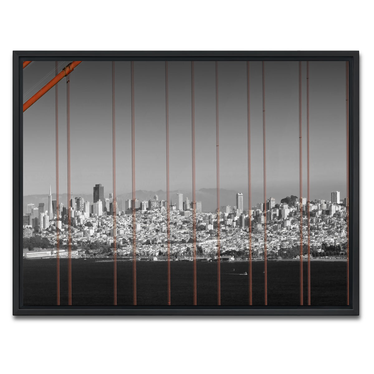 AUTO-MOCKUP WHITE | Golden Gate Bridge - Panoramic Downtown View | 1 Piece | Black Framed Canvas | group=4x3