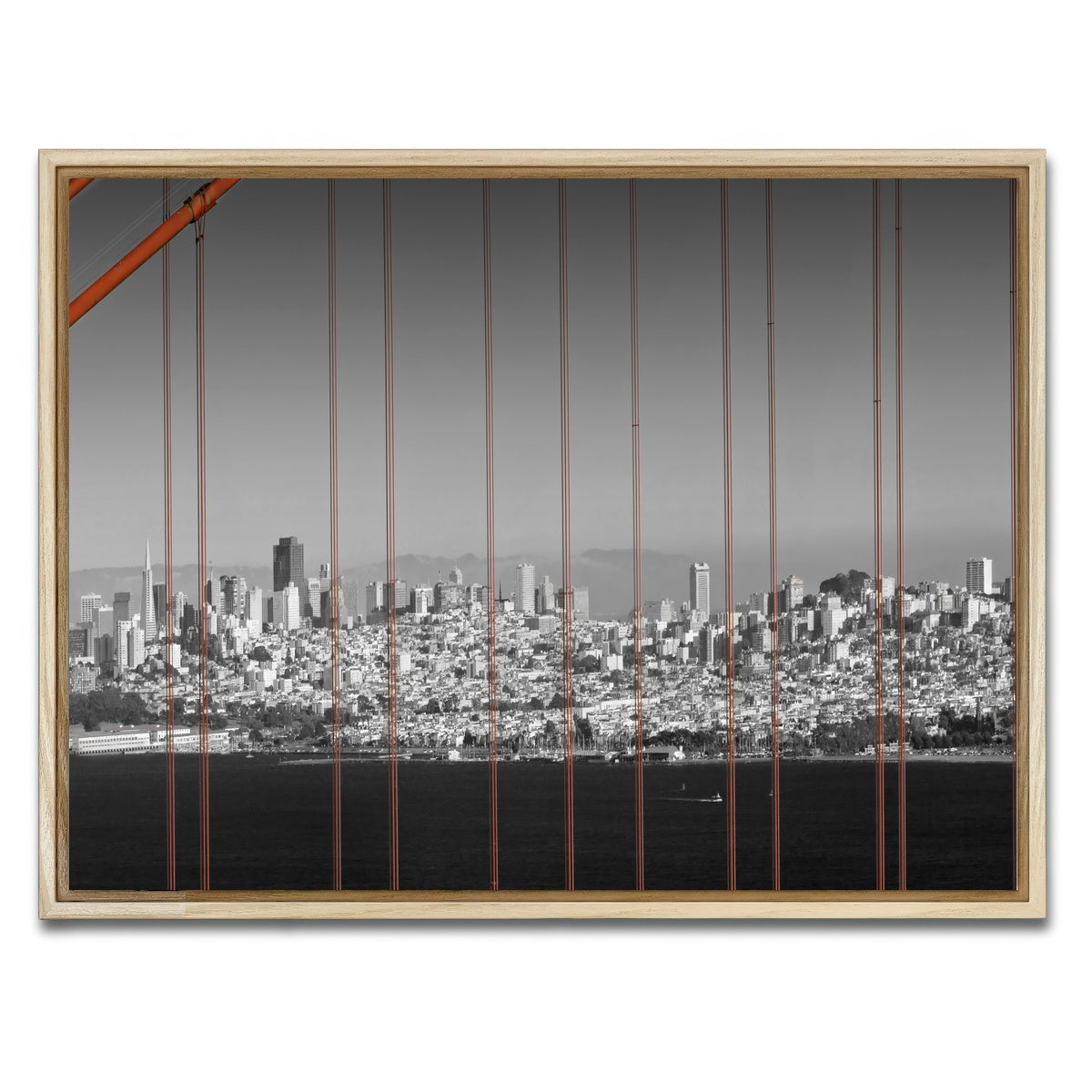 AUTO-MOCKUP WHITE | Golden Gate Bridge - Panoramic Downtown View | 1 Piece | Natural Framed Canvas | group=4x3