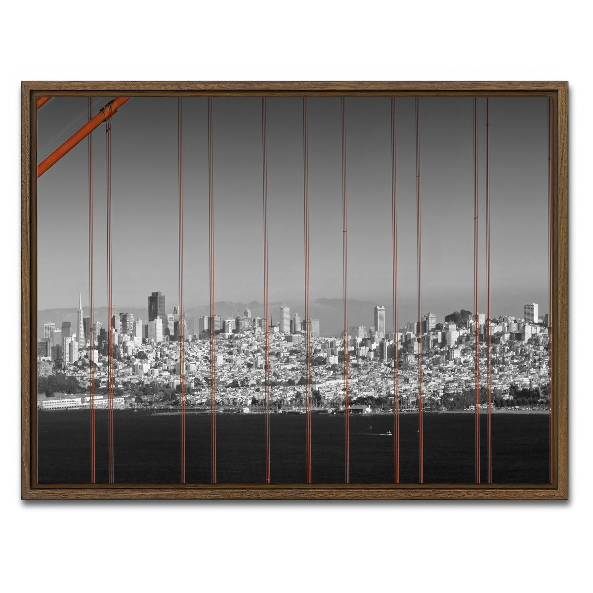 AUTO-MOCKUP WHITE | Golden Gate Bridge - Panoramic Downtown View | 1 Piece | Walnut Framed Canvas | group=4x3
