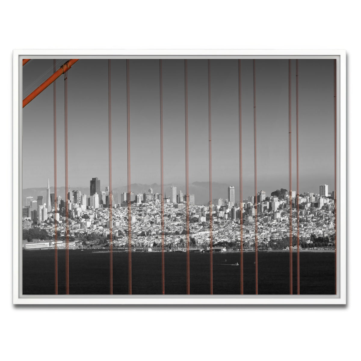 AUTO-MOCKUP WHITE | Golden Gate Bridge - Panoramic Downtown View | 1 Piece | White Framed Canvas | group=4x3
