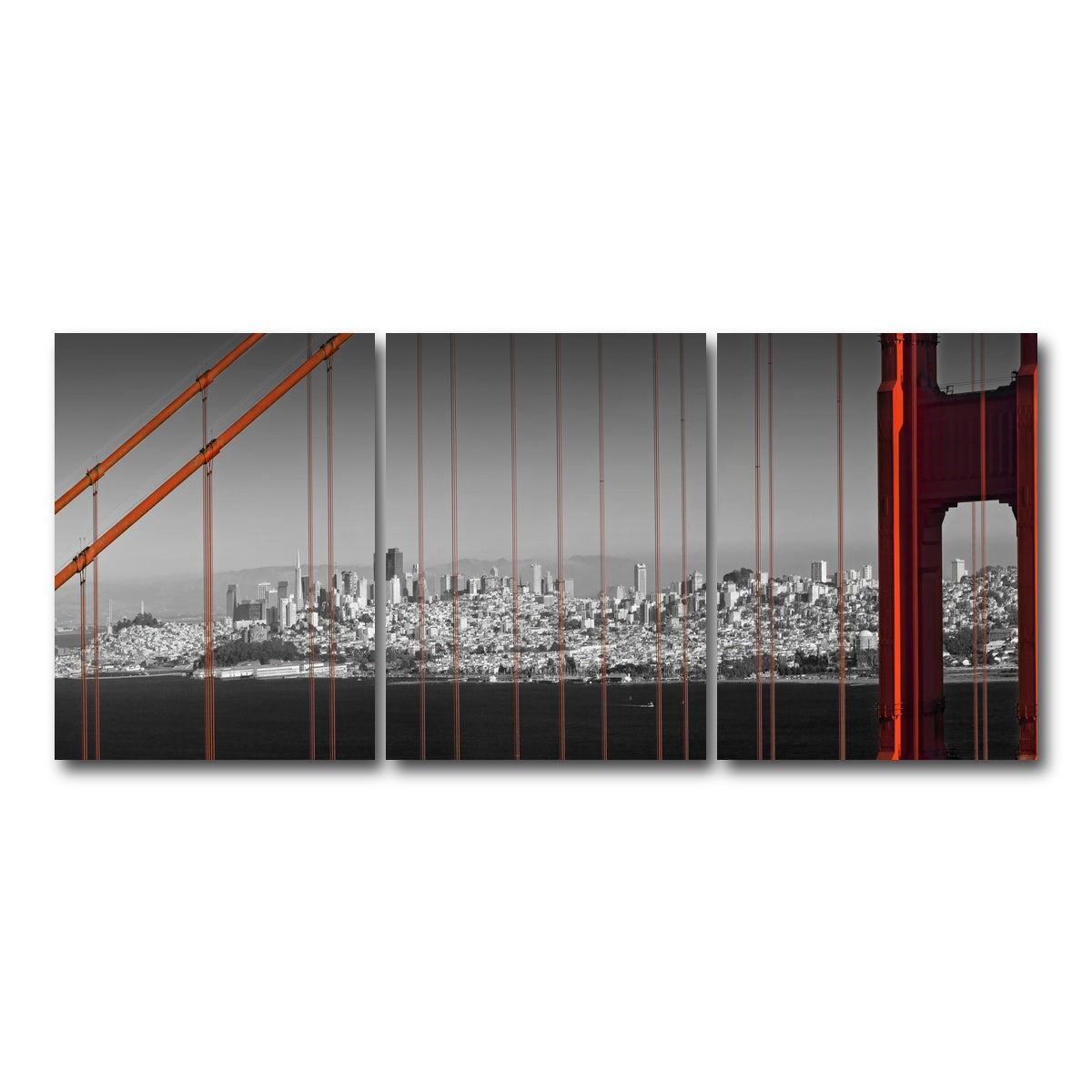 AUTO-MOCKUP WHITE | Golden Gate Bridge - Panoramic Downtown View | 3 Piece | Gallery Wrap Canvas | group=18x24