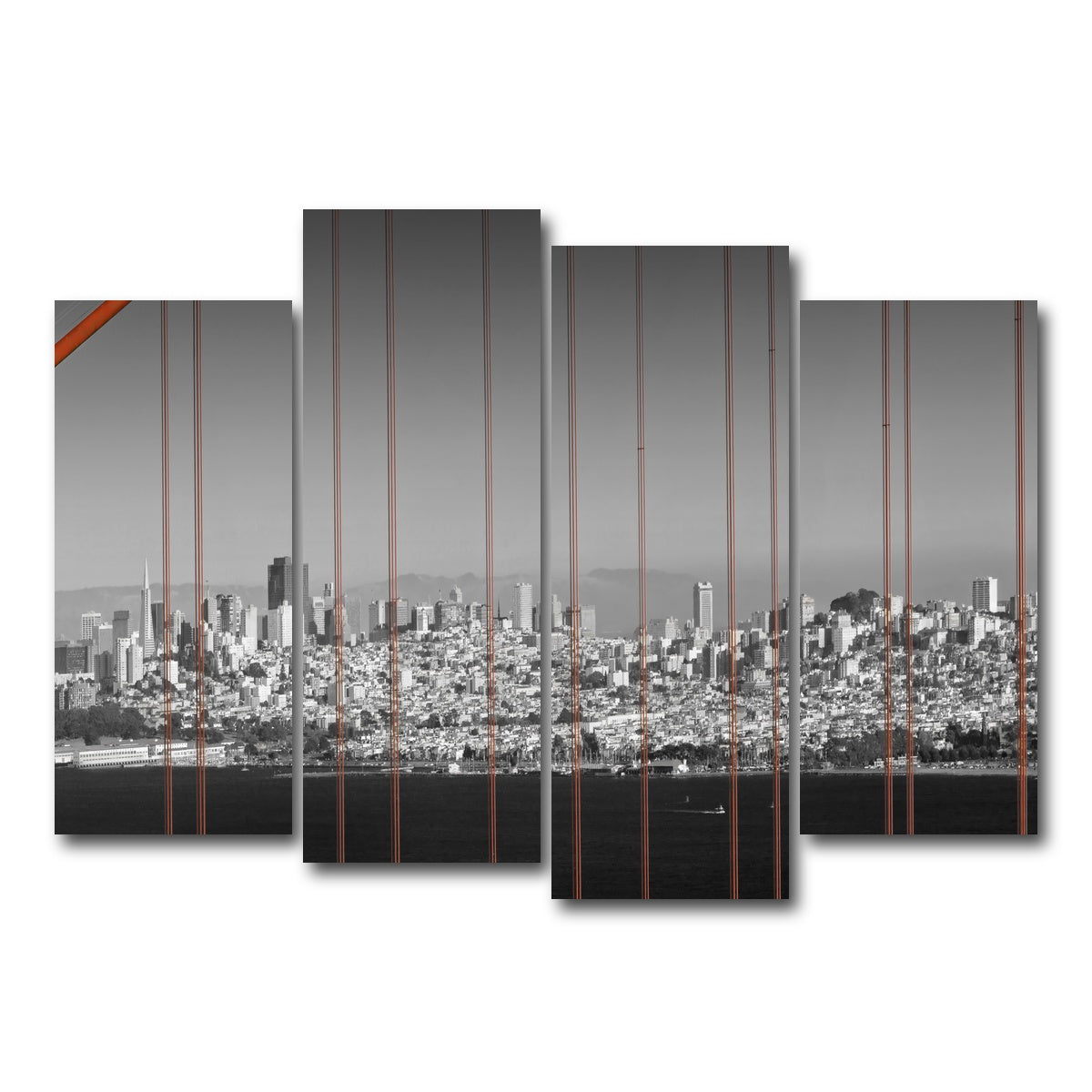 AUTO-MOCKUP WHITE | Golden Gate Bridge - Panoramic Downtown View | 4 Piece | Gallery Wrap Canvas | group=4_normal