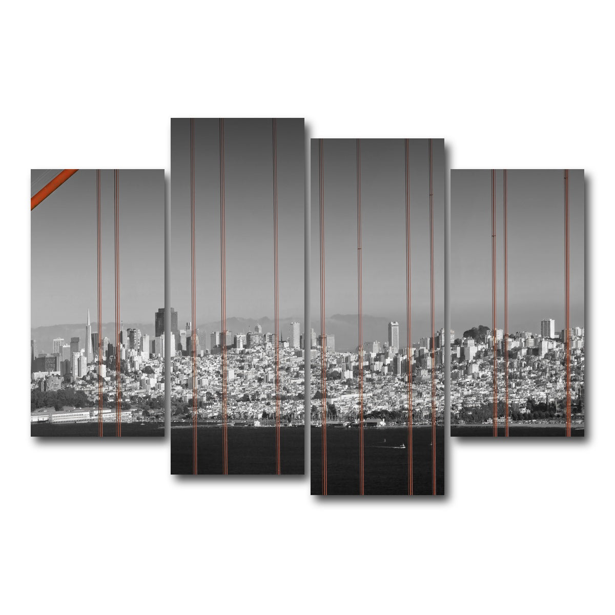 AUTO-MOCKUP WHITE | Golden Gate Bridge - Panoramic Downtown View | 4 Piece | Gallery Wrap Canvas | group=4_short