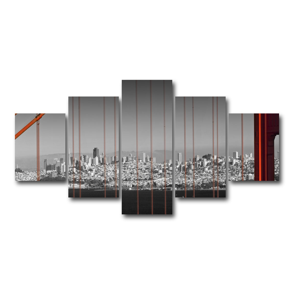 AUTO-MOCKUP WHITE | Golden Gate Bridge - Panoramic Downtown View | 5 Piece | Gallery Wrap Canvas | group=5_short