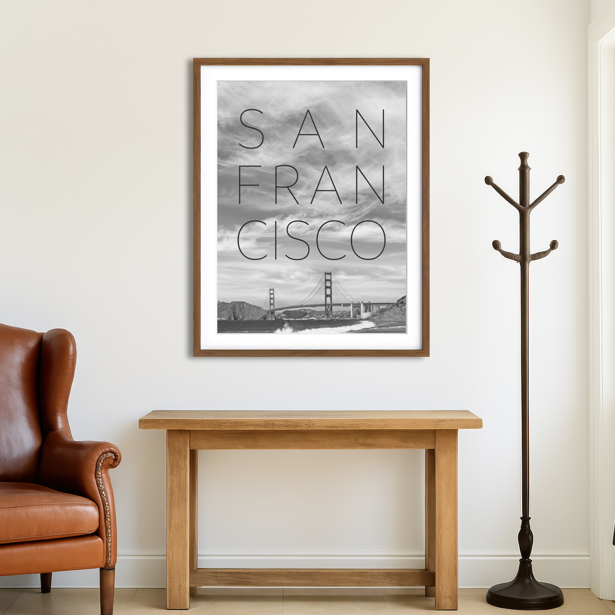 AUTO-MOCKUP ROOM | Golden Gate Bridge & Baker Beach Text Wall Art