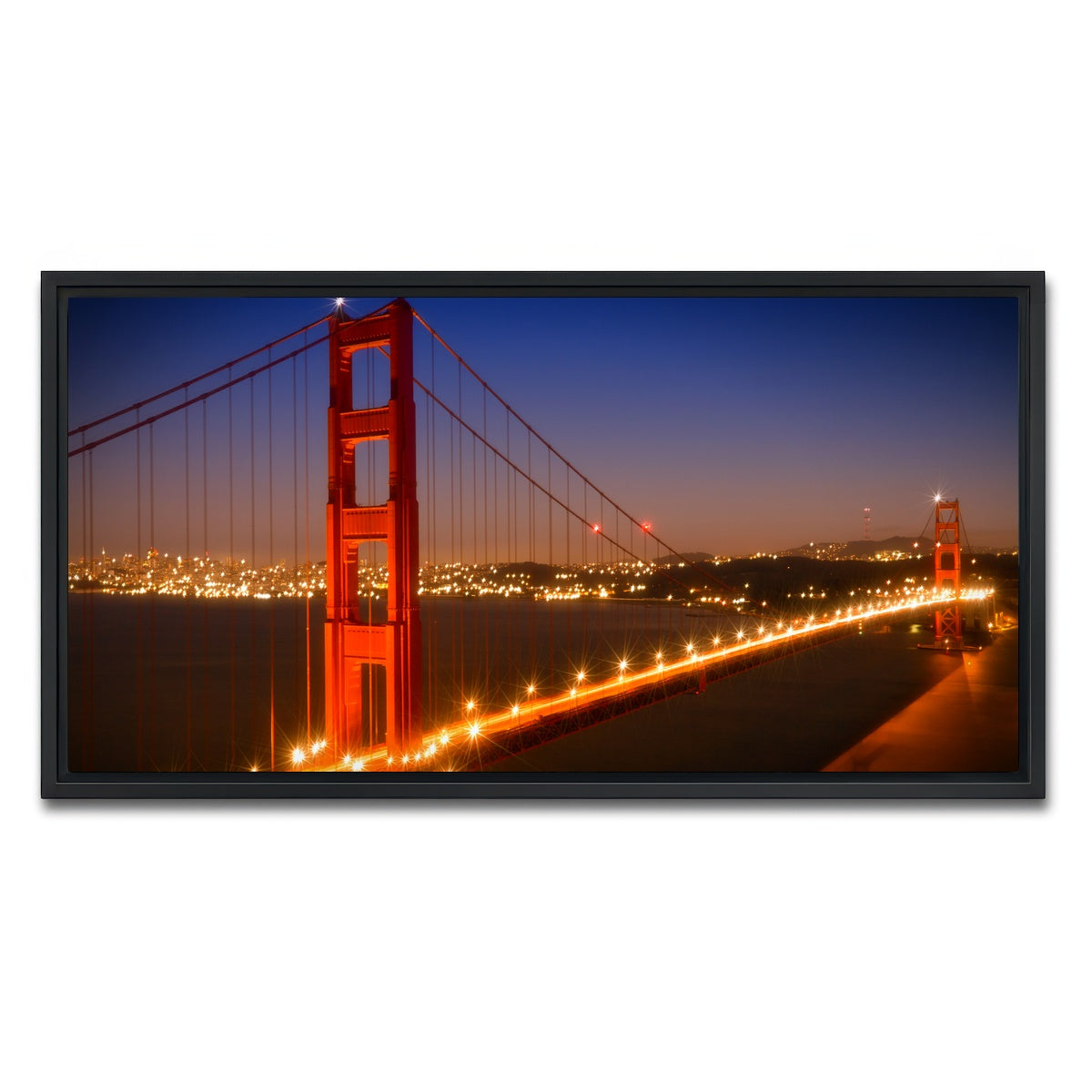 AUTO-MOCKUP WHITE | Golden Gate Bridge Evening Cityscape | 1 Piece | Black Framed Canvas | group=2x1