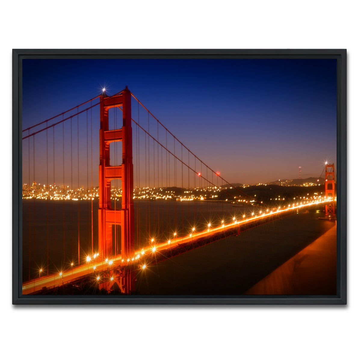 AUTO-MOCKUP WHITE | Golden Gate Bridge Evening Cityscape | 1 Piece | Black Framed Canvas | group=4x3
