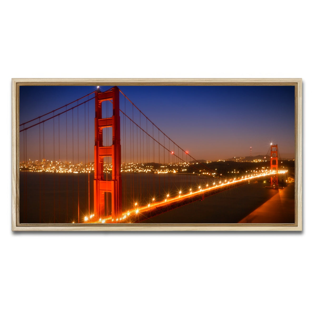 AUTO-MOCKUP WHITE | Golden Gate Bridge Evening Cityscape | 1 Piece | Natural Framed Canvas | group=2x1