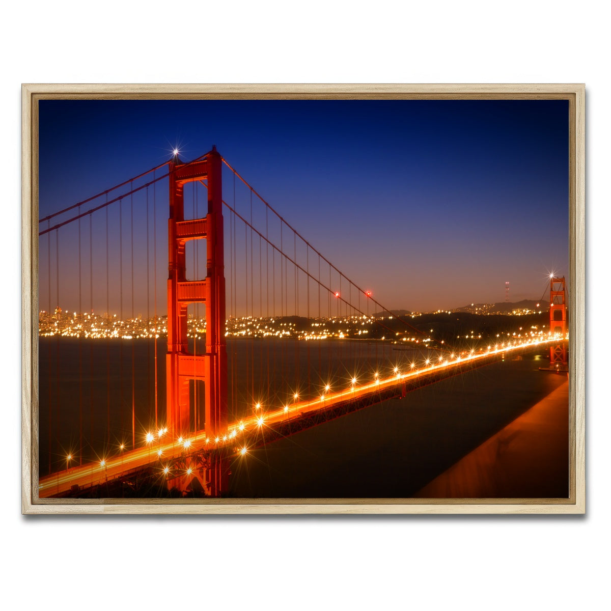 AUTO-MOCKUP WHITE | Golden Gate Bridge Evening Cityscape | 1 Piece | Natural Framed Canvas | group=4x3