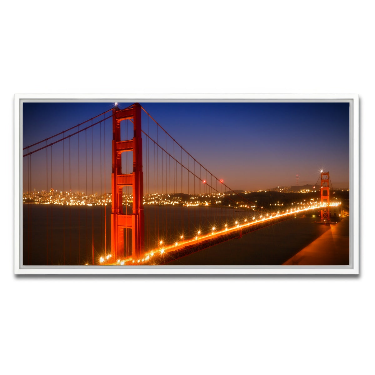 AUTO-MOCKUP WHITE | Golden Gate Bridge Evening Cityscape | 1 Piece | White Framed Canvas | group=2x1