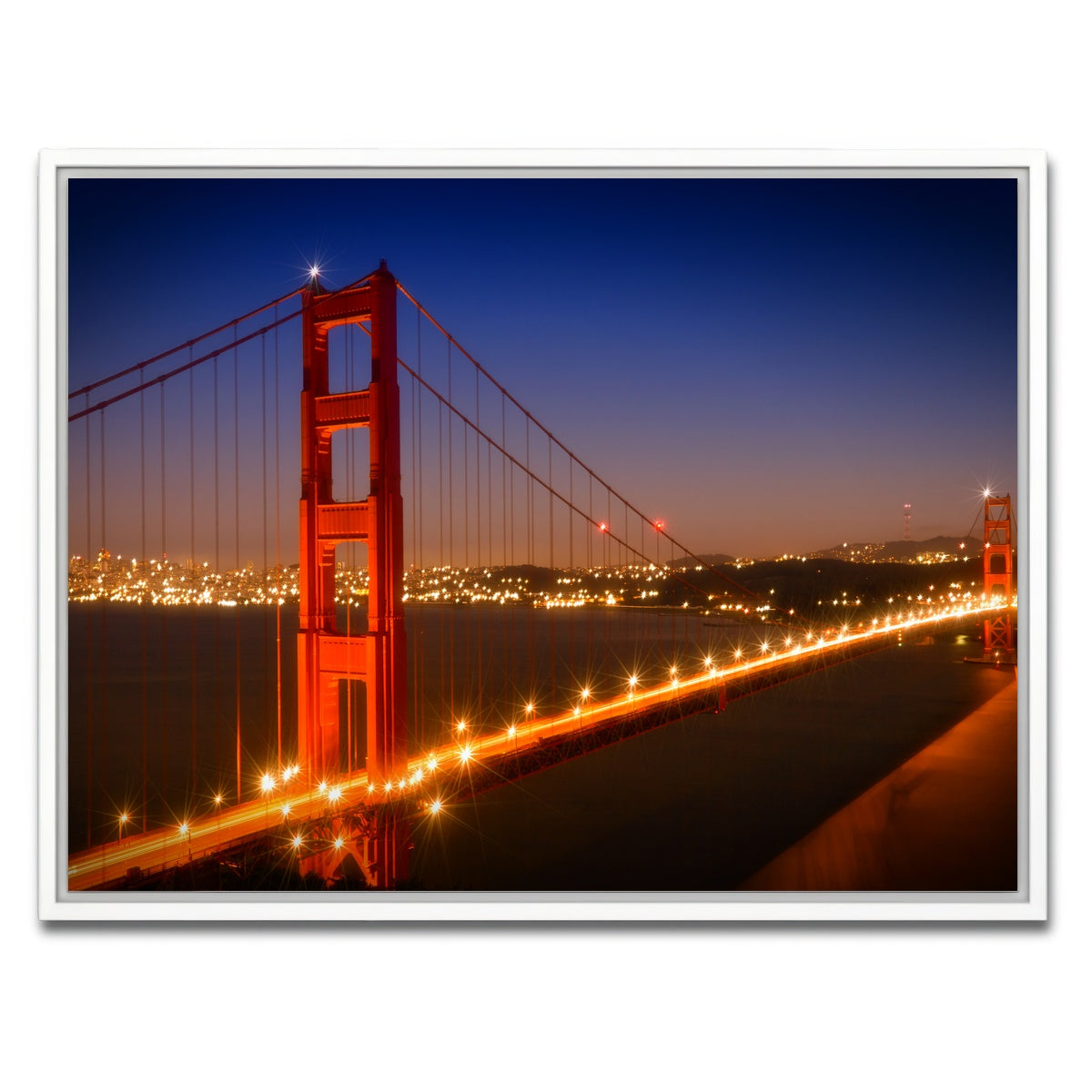 AUTO-MOCKUP WHITE | Golden Gate Bridge Evening Cityscape | 1 Piece | White Framed Canvas | group=4x3