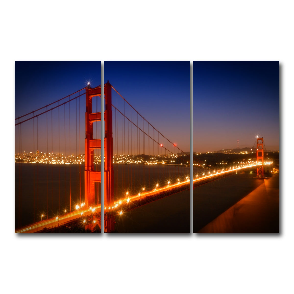 AUTO-MOCKUP WHITE | Golden Gate Bridge Evening Cityscape | 3 Piece | Gallery Wrap Canvas | group=12x24