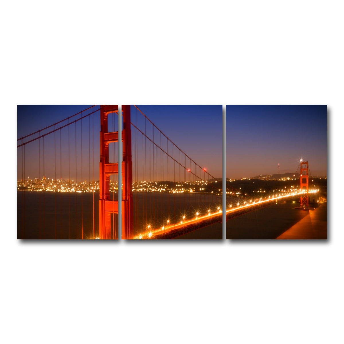 AUTO-MOCKUP WHITE | Golden Gate Bridge Evening Cityscape | 3 Piece | Gallery Wrap Canvas | group=18x24