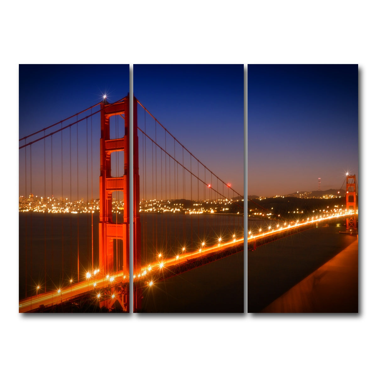 AUTO-MOCKUP WHITE | Golden Gate Bridge Evening Cityscape | 3 Piece | Gallery Wrap Canvas | group=8x18